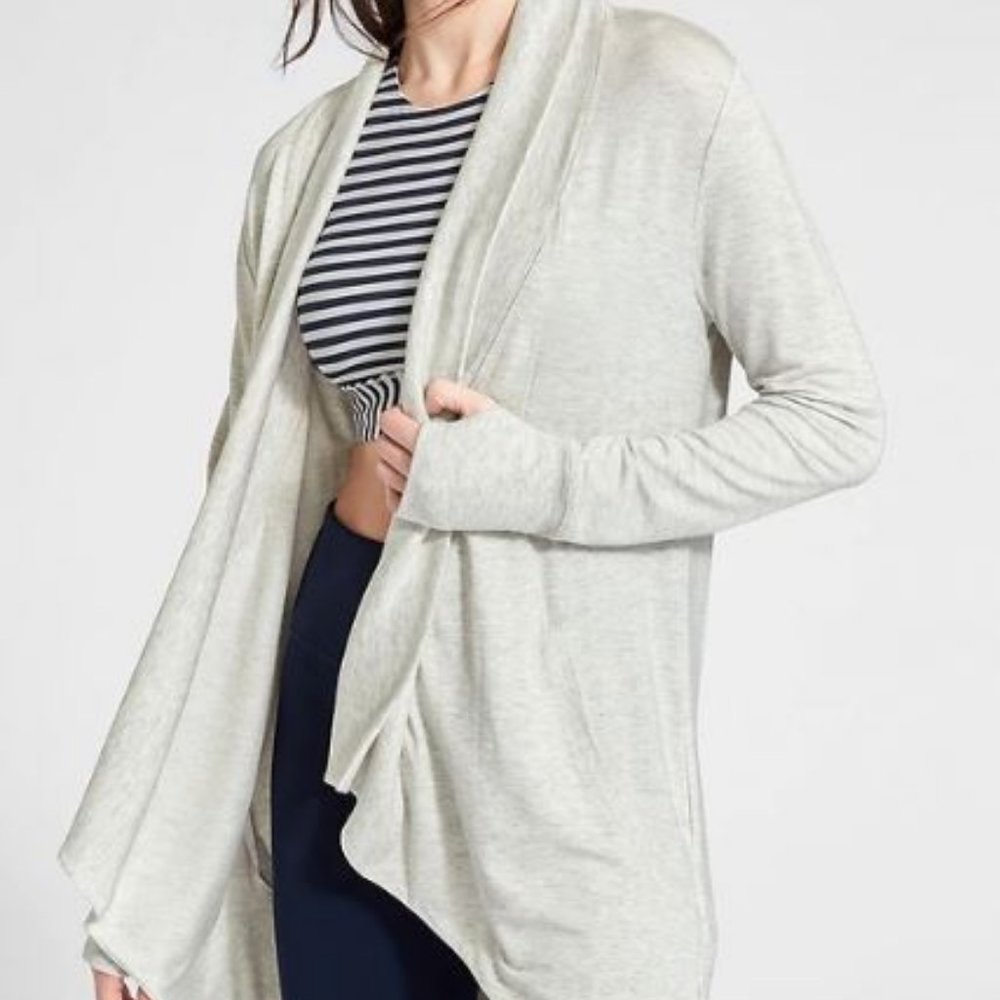 ATHLETA Plus Cozy Soft Pranayama Wrap Light Grey Heather Cardigan 3X
